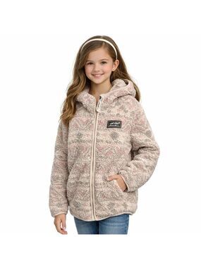 Eddie Bauer Sherpa Hoodie Jacket Kids M 10/12 Pink Gray Cozy Zip